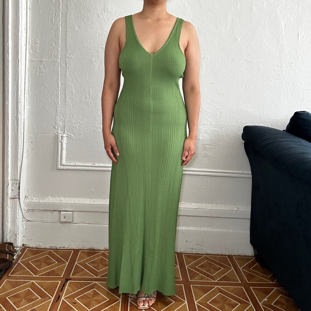 Green knitted Ribbed midi Dress - Zara Small